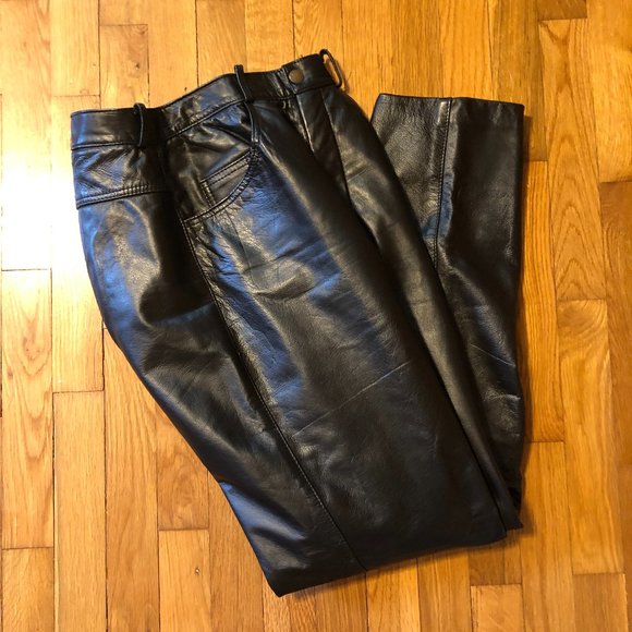 WOMENS VINTAGE DIMITRI BLACK LEATHER PANTS  oversized 24 WAIST - Picture 6 of 6